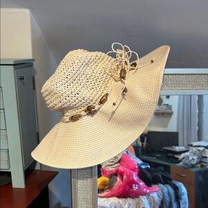 Elegant Cream Sun Hat with Beaded Accents